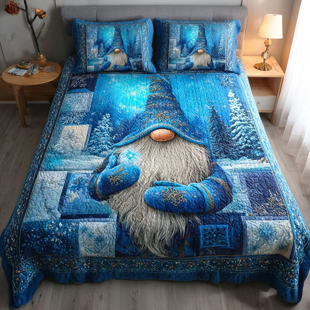 Gnome Winter Whispers Quilted Bedding Set Holiday Bedroom Decor Christmas Gift Ideas