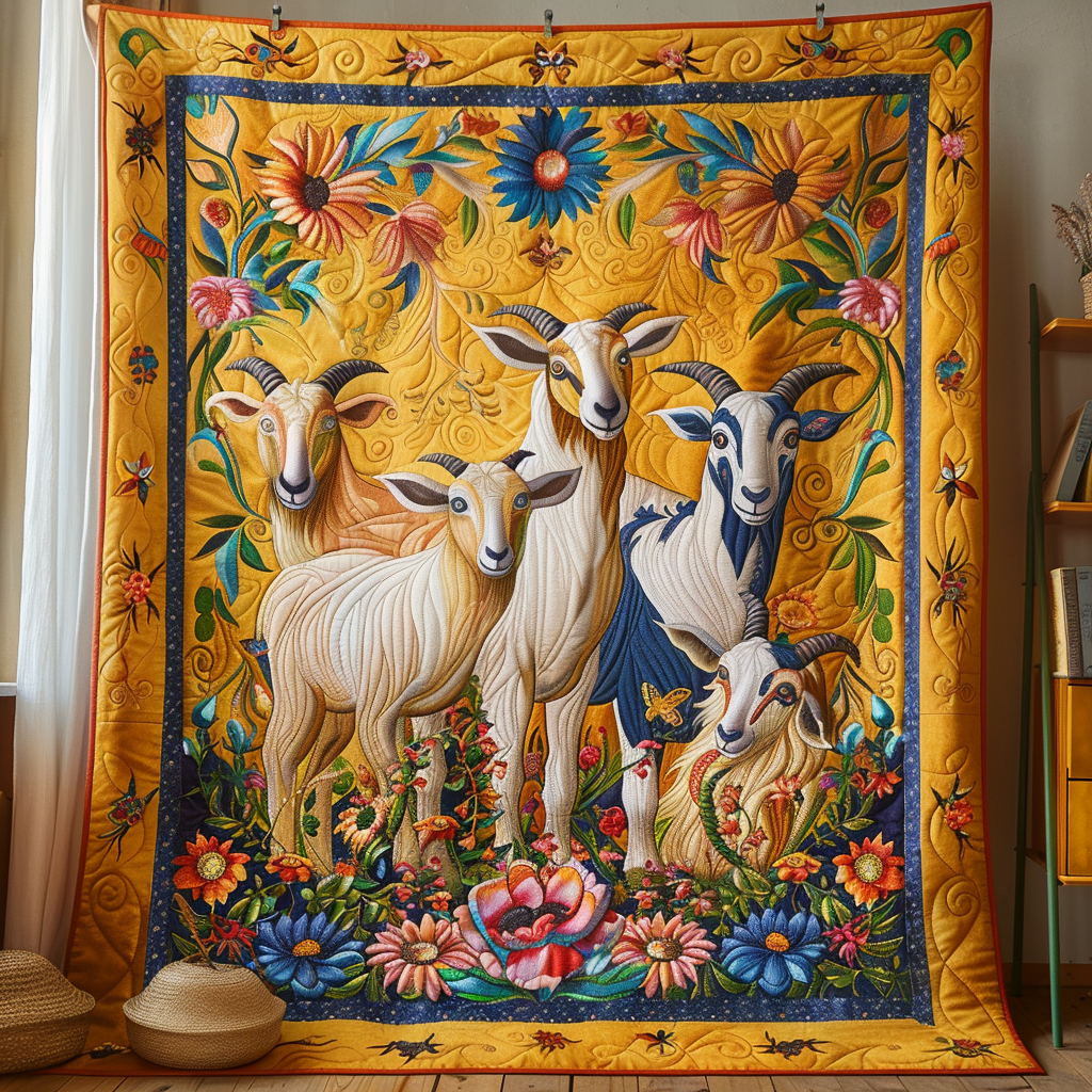 Goat Family Quilted Blanket Bedspread Quilts Mothers Day Gift Suggestions