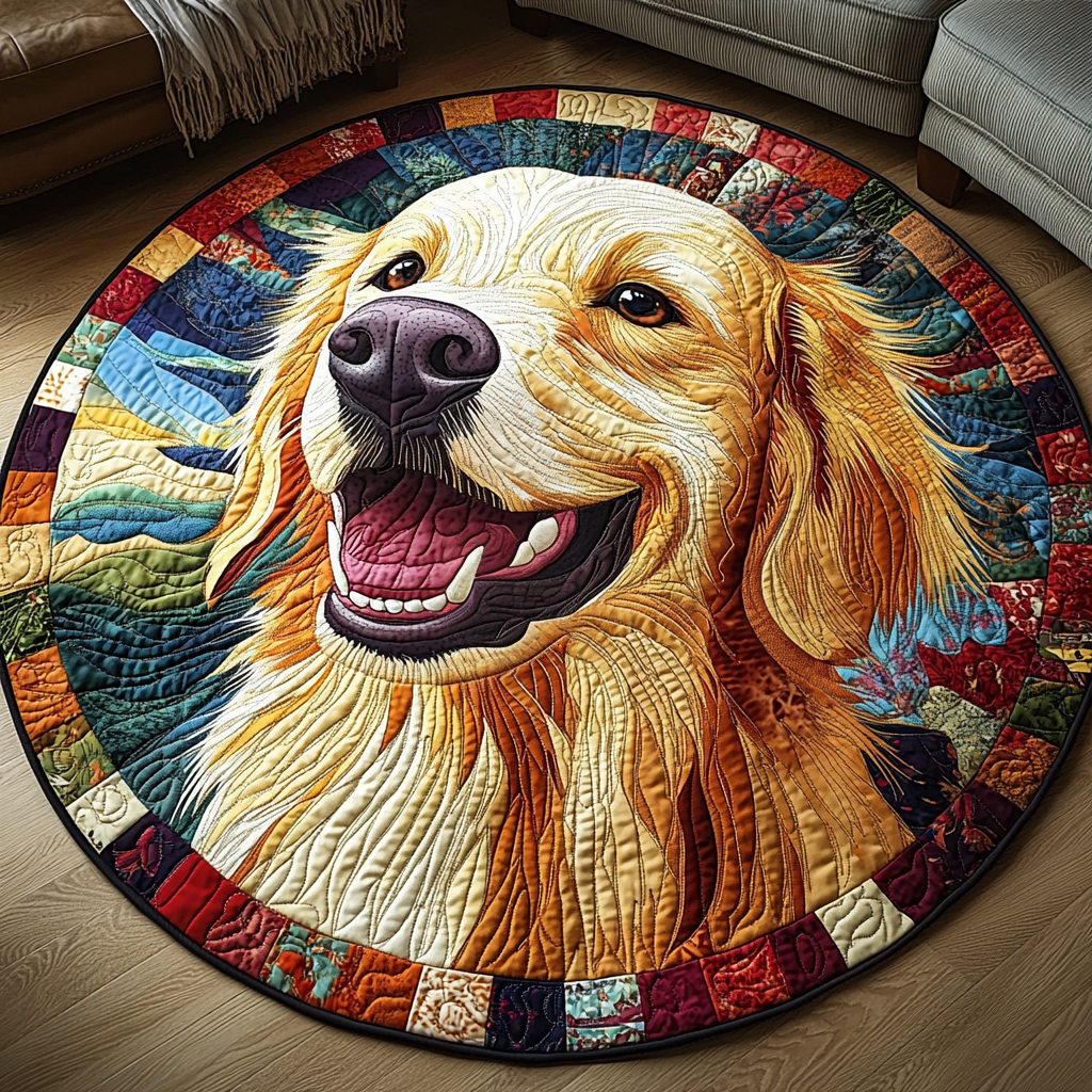 Golden Adventure Quilted Round Mat Large Round Carpet Dog Presents For Humans