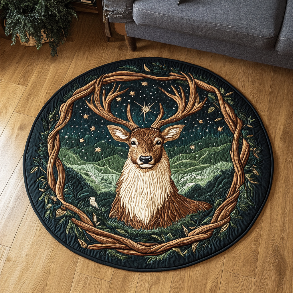 Golden Antlers Quilted Round Mat Round Kitchen Mat Great Gifts For Deer Hunters