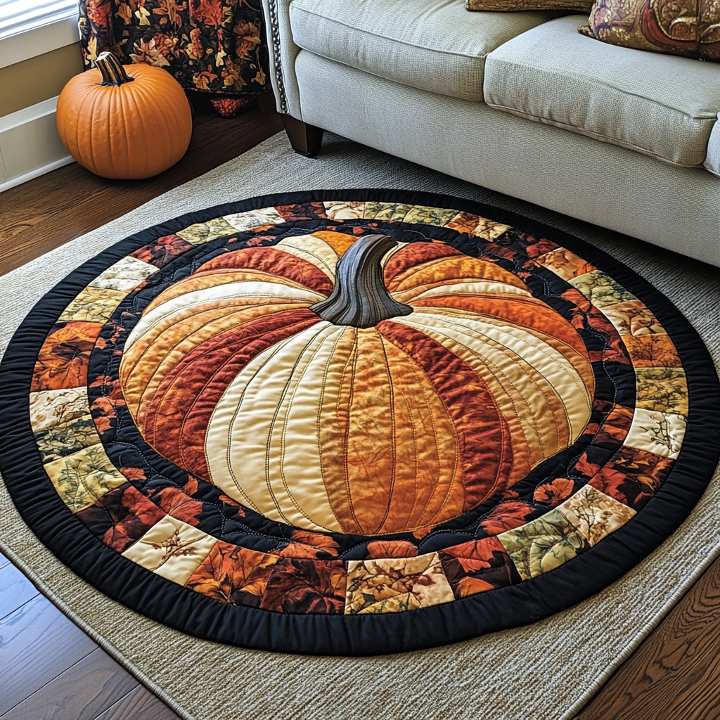 Golden Bliss Quilted Round Mat Round Area Rug Living Room Autumn Presents