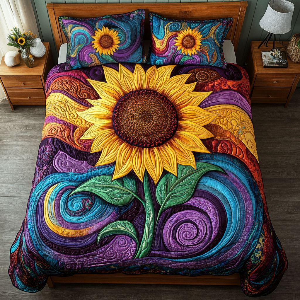 Golden Bloom Quilted Bedding Set Cute Bed Sheets For Teens Sunflower Gifts For Grandma