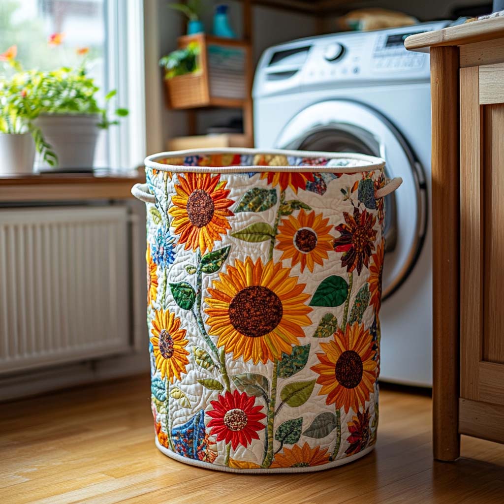 Golden Bloom Quilted Laundry Basket Nice Laundry Hamper Useful Gift For Mother