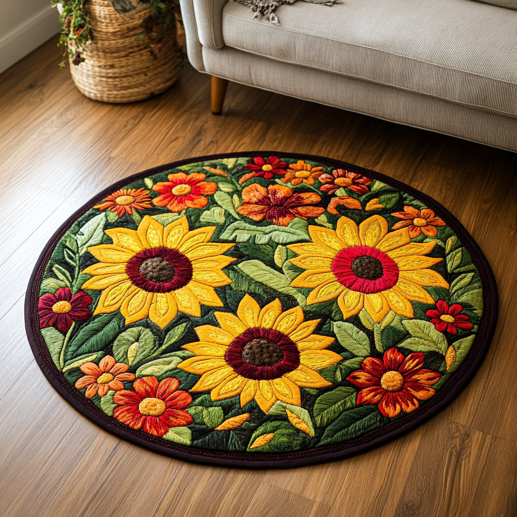 Golden Bloom Quilted Round Mat Best Round Rugs For Living Room Best Gifts For Mothers