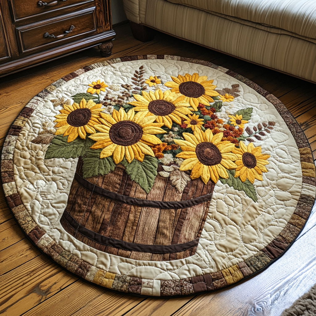 Golden Bloom Quilted Round Mat Round Area Rugs For Living Room Present Ideas For Mom