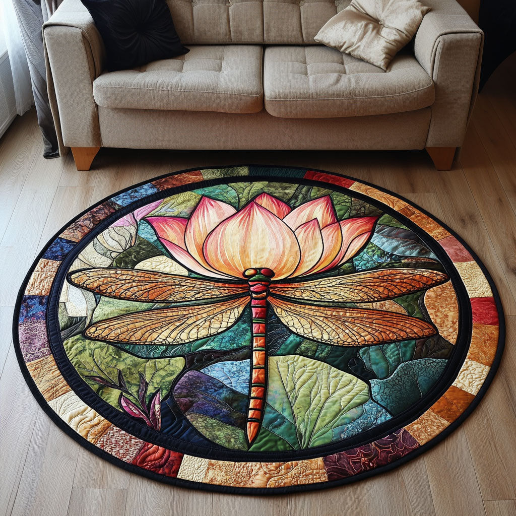 Golden Bloom Quilted Round Mat Round Indoor Area Rugs Dragon Gift Ideas