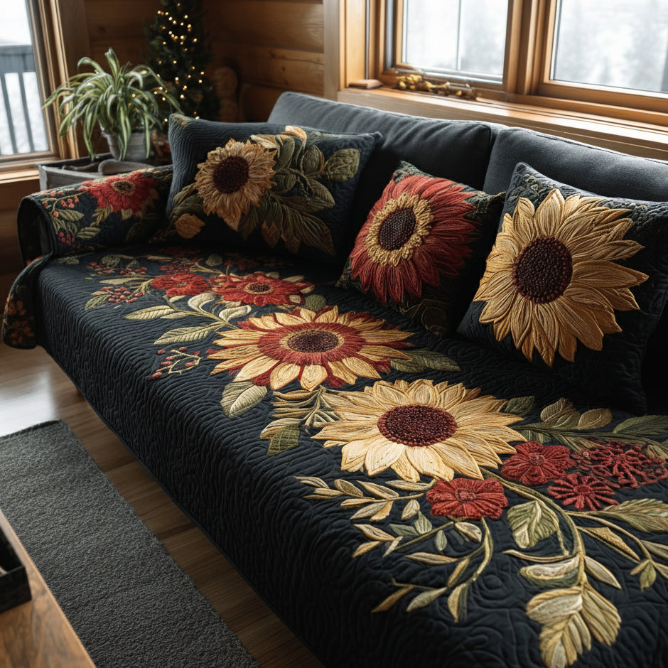Golden Bloom Quilted Sofa Cover Nice Couch Covers Sunflower Gift Items