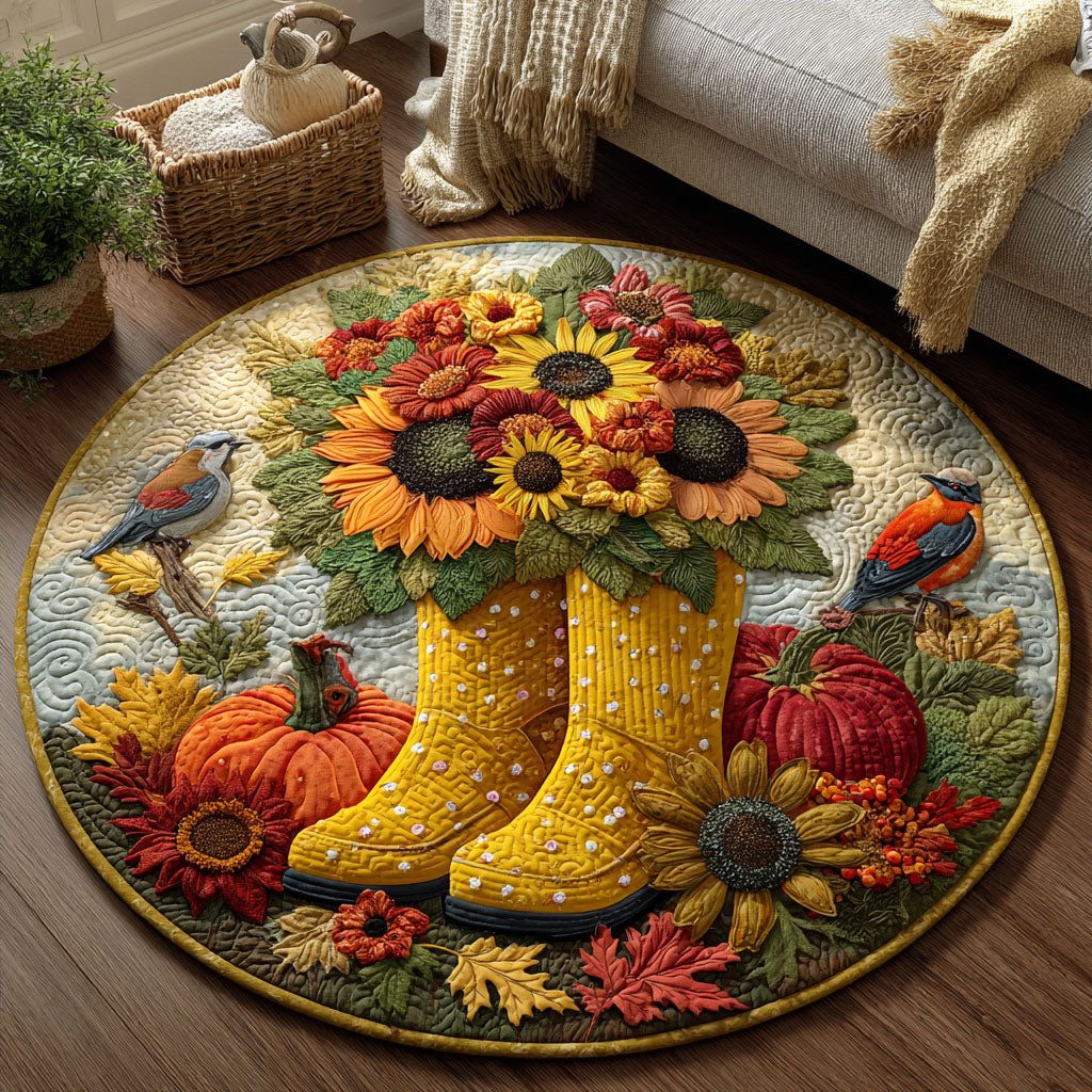 Golden Boots of Fall Quilted Round Mat Round Carpets And Rugs Gift Ideas For Fall
