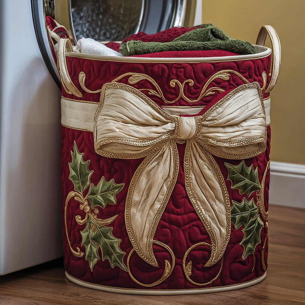 Golden Bow Quilted Laundry Basket Home Decor Gifts For Christmas For Mother In Law