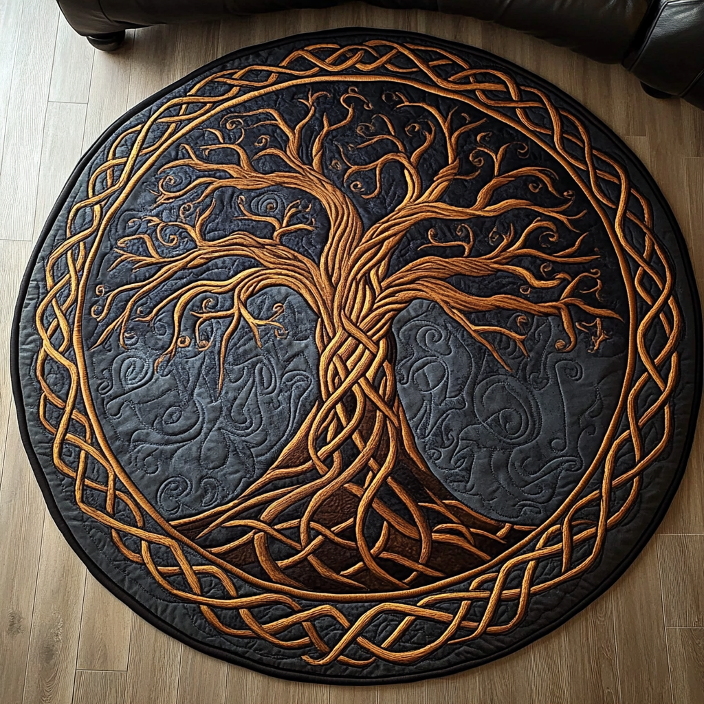 Golden Canopy Quilted Round Mat Round Rugs Large Tree Of Life Gift Items