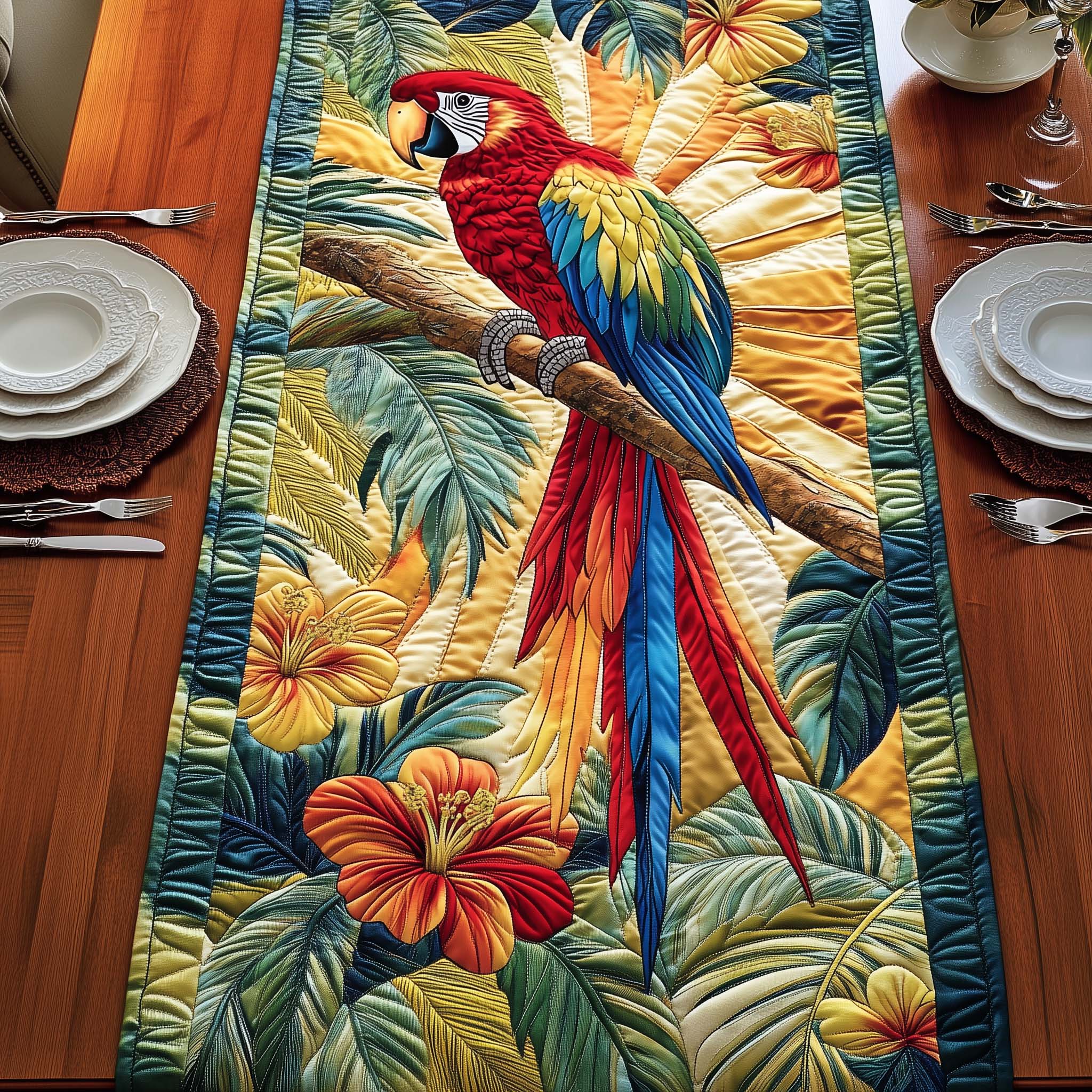 Golden Canopy Quilted Table Runner Tropical Table Runner Gifts For Parrot Lovers