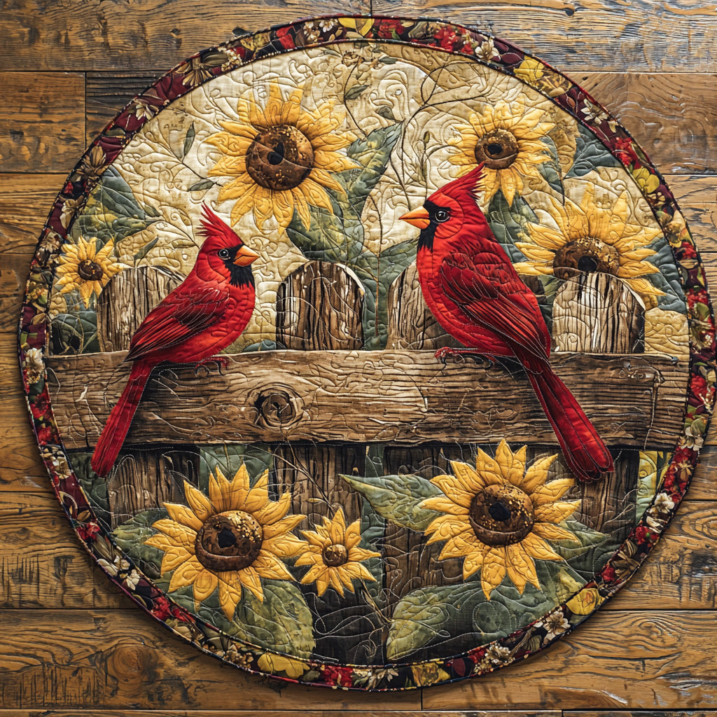 Golden Cardinal Quilted Round Mat Circle Mat Unique Cardinal Gift Ideas