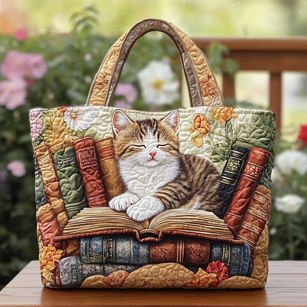 Golden Cat Quilted Tote Bag Best Bags For Women Best Presents For Cat Lovers