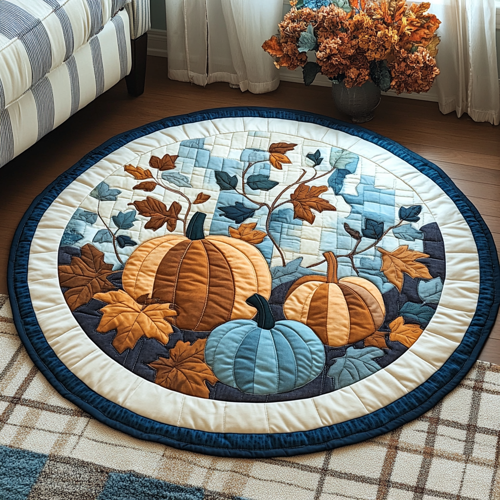 Golden Charm Quilted Round Mat Modern Circle Rug Cozy Fall Gift Ideas
