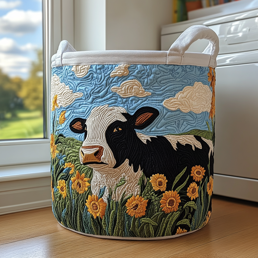 Golden Cow Quilted Laundry Basket Home And Decor Presents For Cow Lovers