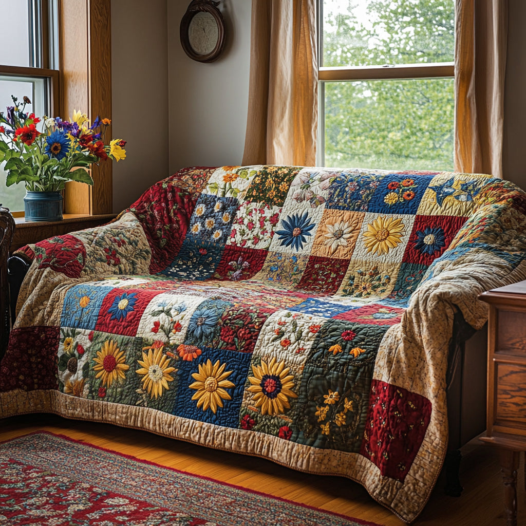 Golden Daisy Field Quilted Sofa Cover Best Couch Covers Gifts For Flower Enthusiasts