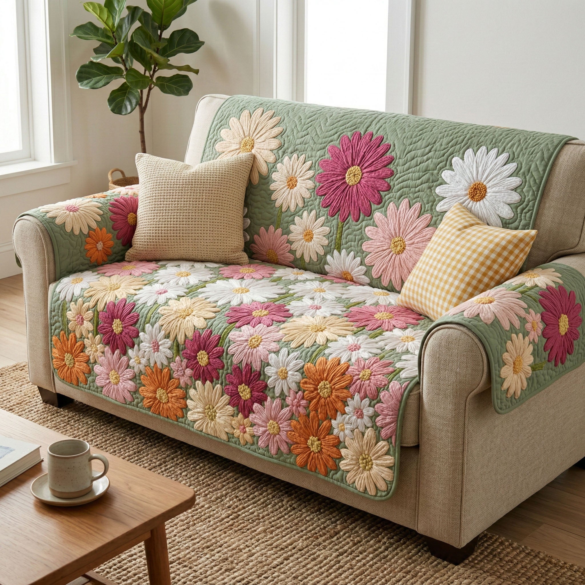 Golden Daisy Quilted Sofa Cover Couch Covers Flower Daisy Gift Items