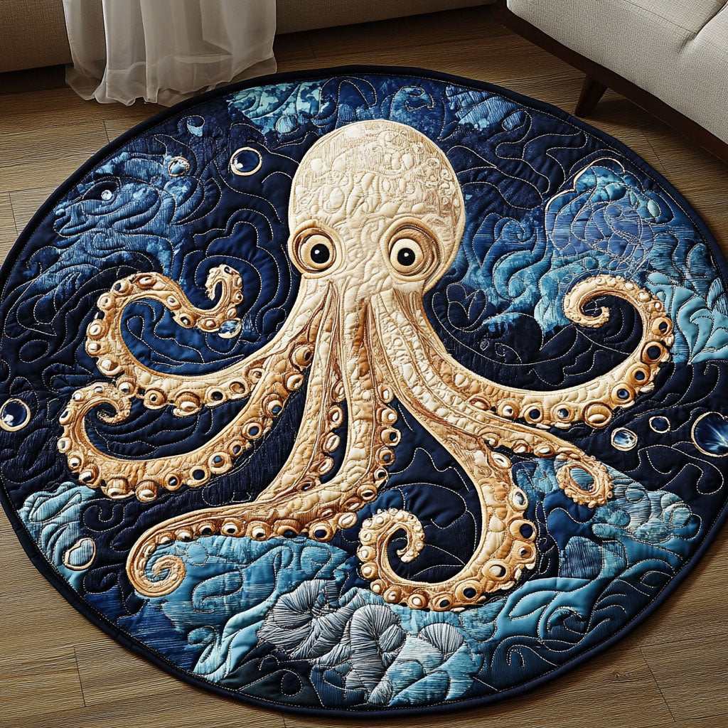 Golden Deep Sea Quilted Round Mat Cool Circle Rugs Useful Mother's Day Gifts