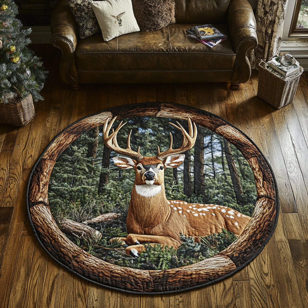 Golden Deer Quilted Round Mat Round Floor Rugs For Sale Christmas Gifts For A Deer Hunter