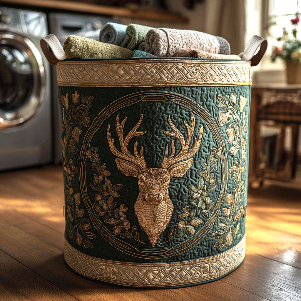 Golden Deer Realm Quilted Laundry Basket Unique Cool Laundry Basket Father's Day Presents For Husband