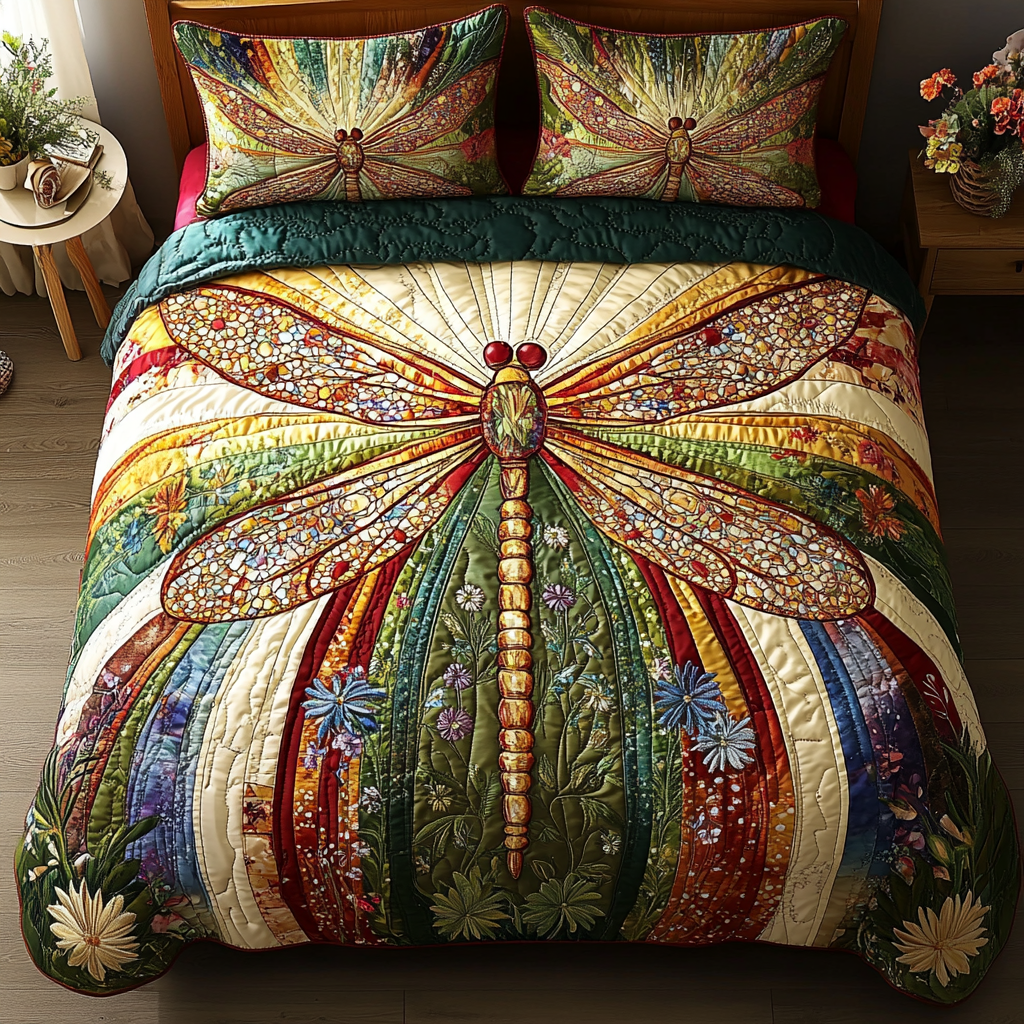 Golden Dragonfly Quilted Bedding Set Bed Decorations Dragonfly Gifts For Mom