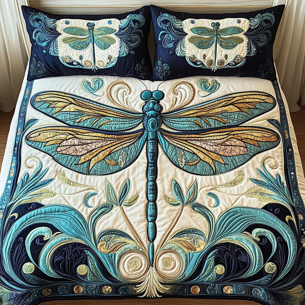 Golden Dragonfly Quilted Bedding Set Best King Bed Sheets Dragonfly Gifts For Men