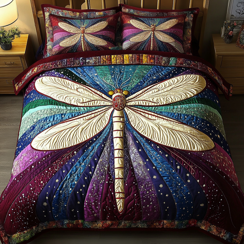 Golden Dragonfly Quilted Bedding Set Best Sheet Sets Unique Dragonfly Gifts