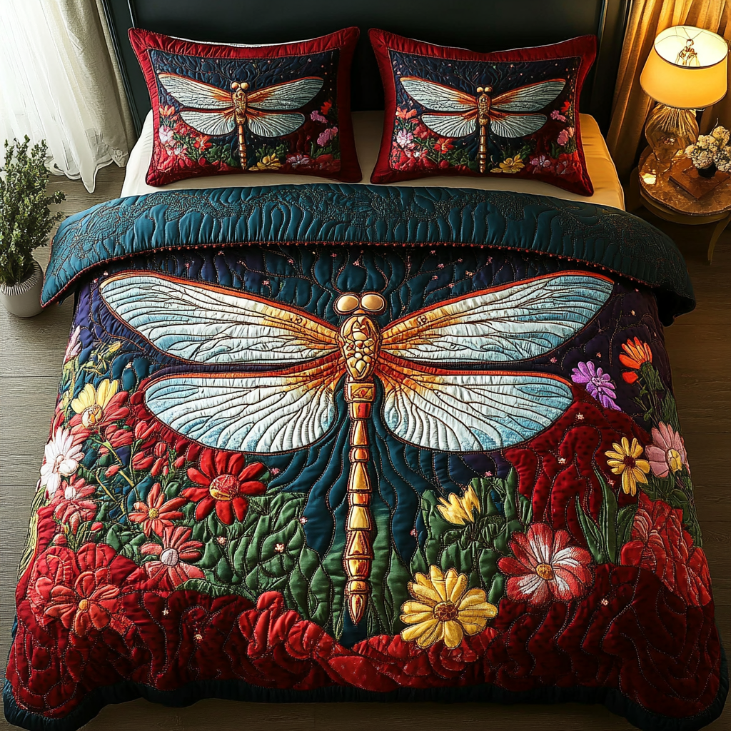 Golden Dragonfly Quilted Bedding Set Cute Bed Sheets For Teens Unusual Dragonfly Gifts