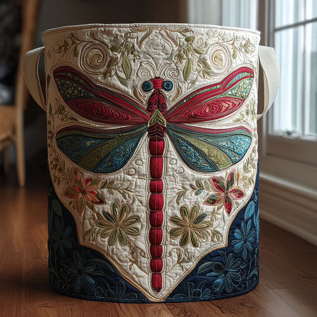Golden Dragonfly Quilted Laundry Basket Dirty Clothes Basket Birthday Presents For Dragonfly Lovers