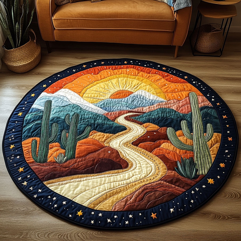 Golden Dunes Quilted Round Mat Floor Mat Round Cactus Housewarming Gift