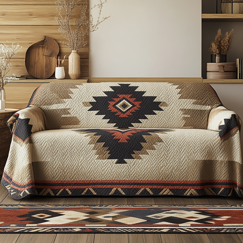Golden Echo Quilted Sofa Cover Home Decor Native American Themed Gifts