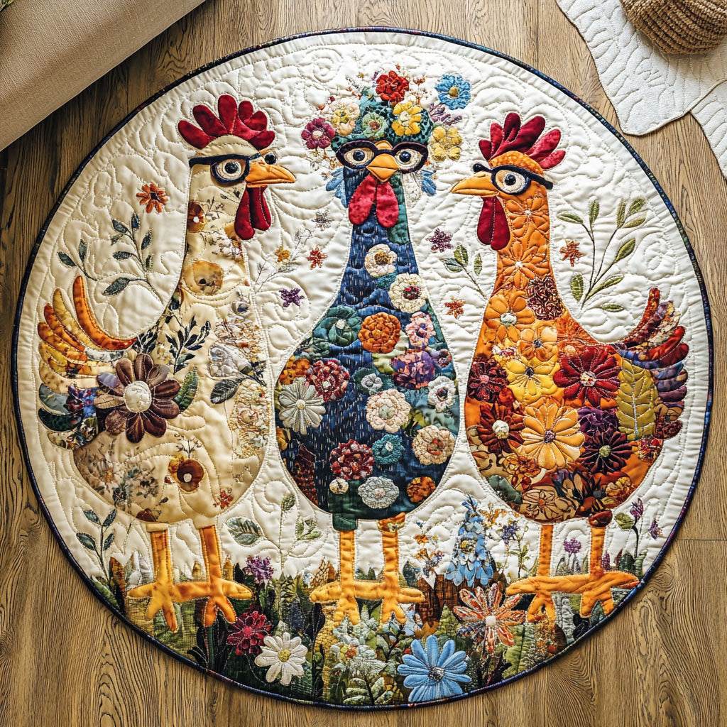 Golden Egg Glory Quilted Round Mat Round Mats For Floor Chicken Christmas Gifts
