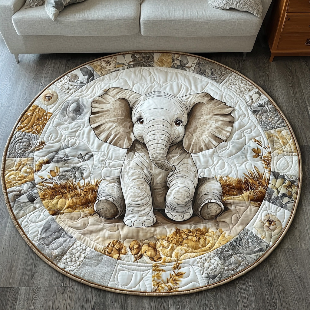 Golden Elephant Quilted Round Mat Living Room Decor Elephant Presents For Women