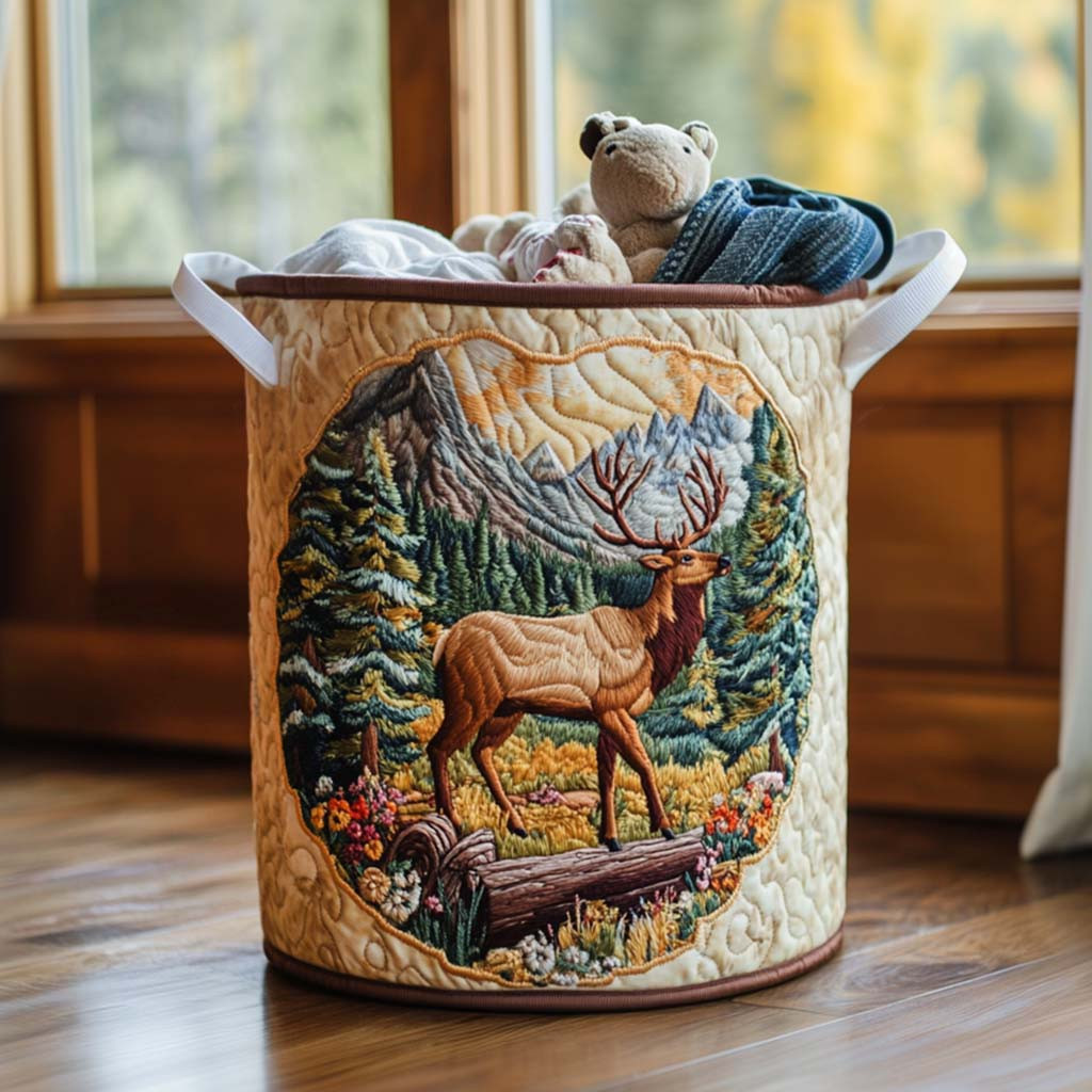 Golden Elk Mood Quilted Laundry Basket Nice Laundry Hamper Something Special For Fathers Day