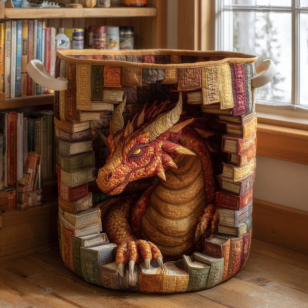 Golden Ember Quilted Laundry Basket Fantasy Dragon Hamper Fabric Gift For New Home