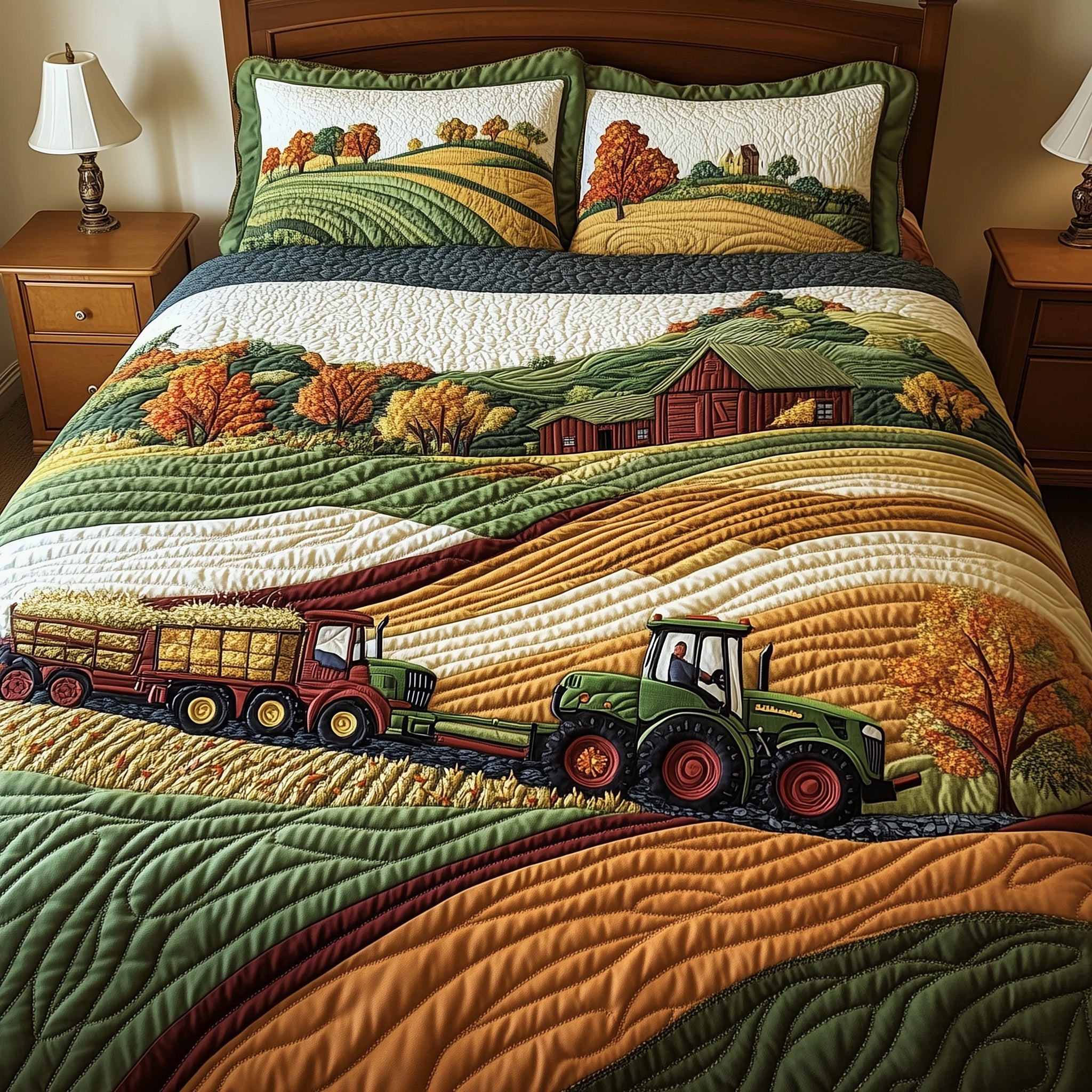 Golden Farm Fields Quilted Bedding Set Bed Decor Ideas Best Tractor Gifts Items