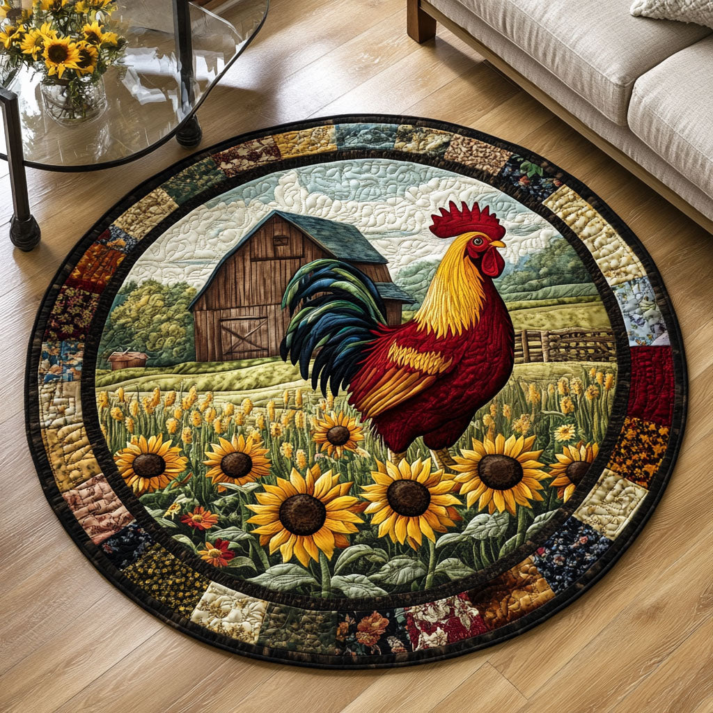 Golden Feather Quilted Round Mat Circle Floor Mat Best Gifts For Chicken Lovers