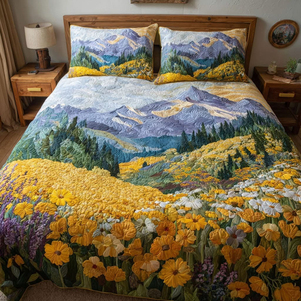 Golden Field Flower Mountain Quilted Bedding Set Duvet Cover Great Christmas Gifts For Mom