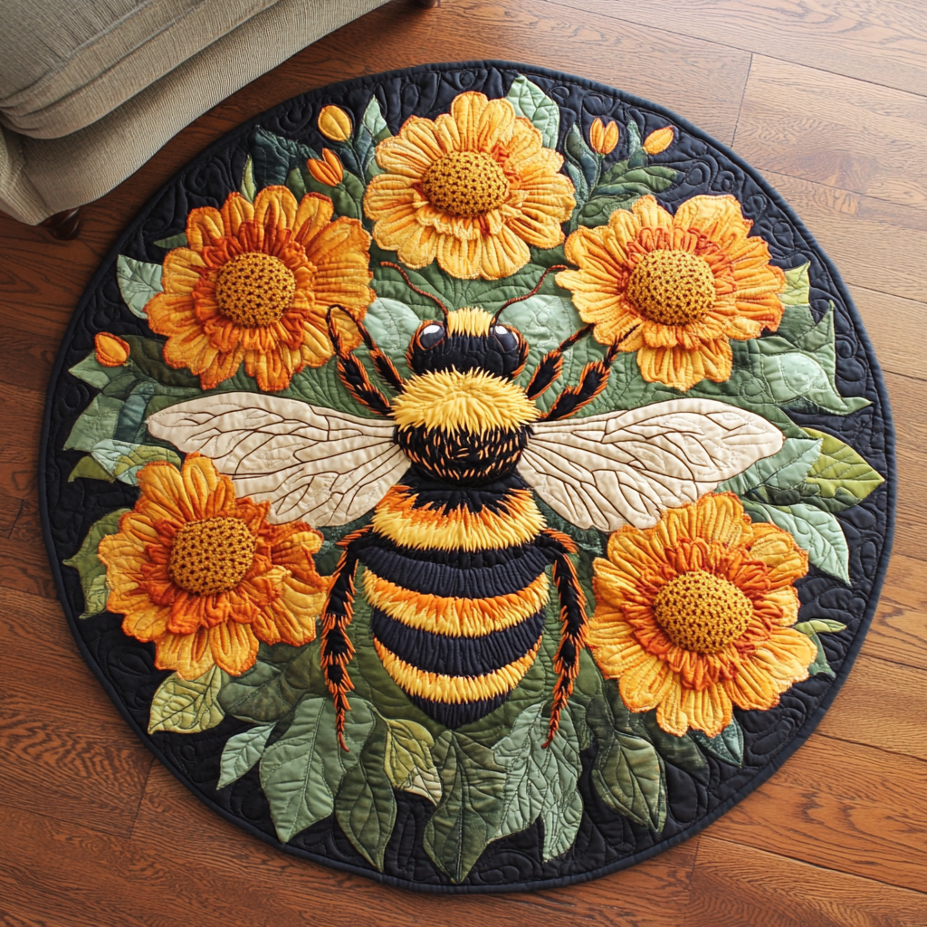Golden Flight Quilted Round Mat Modern Living Room Bee Birthday Gifts