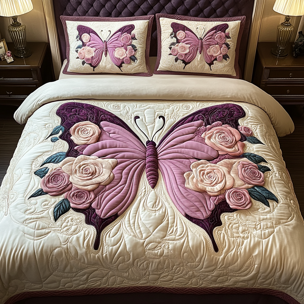 Golden Flutter Quilted Bedding Set Unique Bed Sheet Set Gifts For Butterfly Lovers
