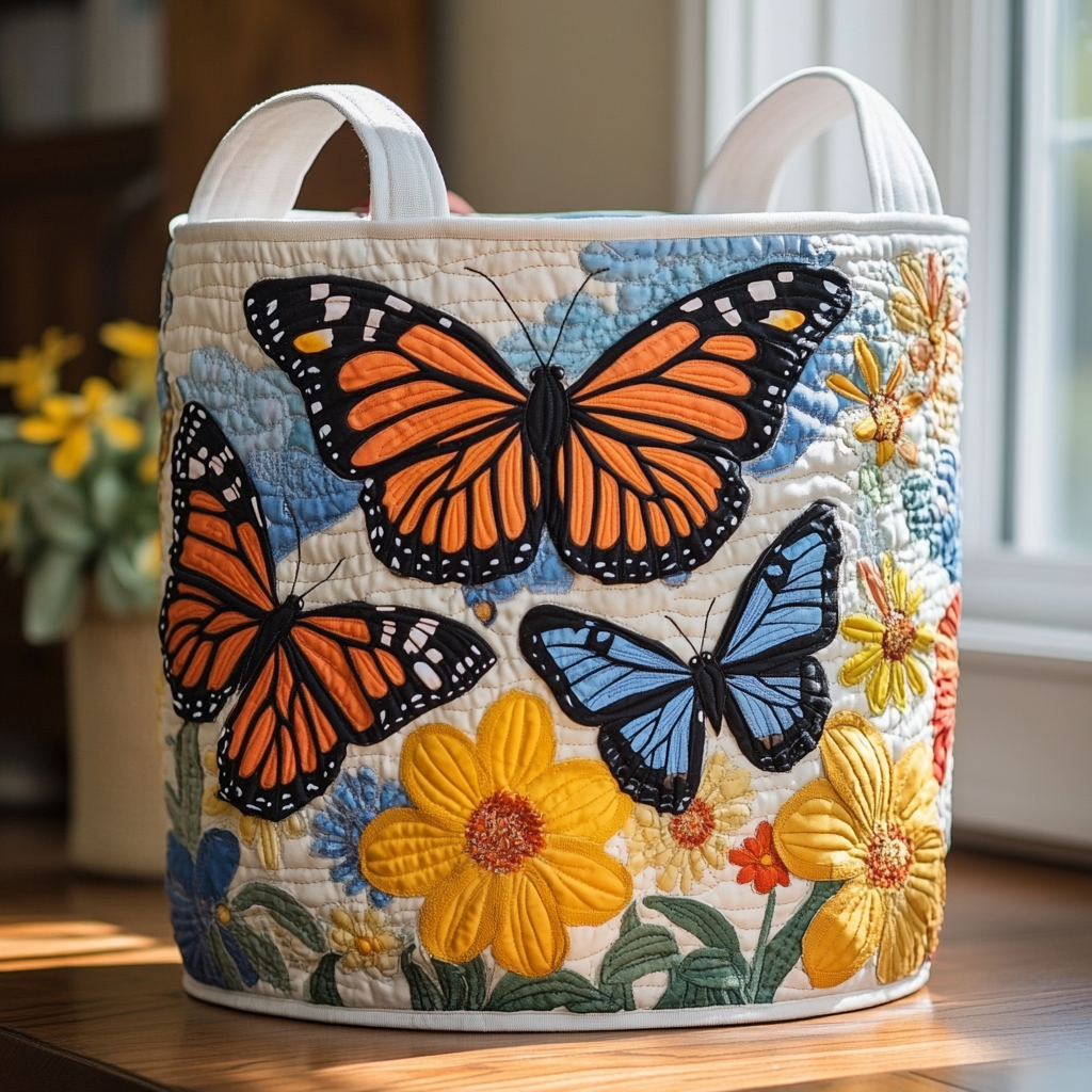 Golden Flutter Quilted Laundry Basket Storage Bins For Clothes Butterfly Themed Birthday Gifts