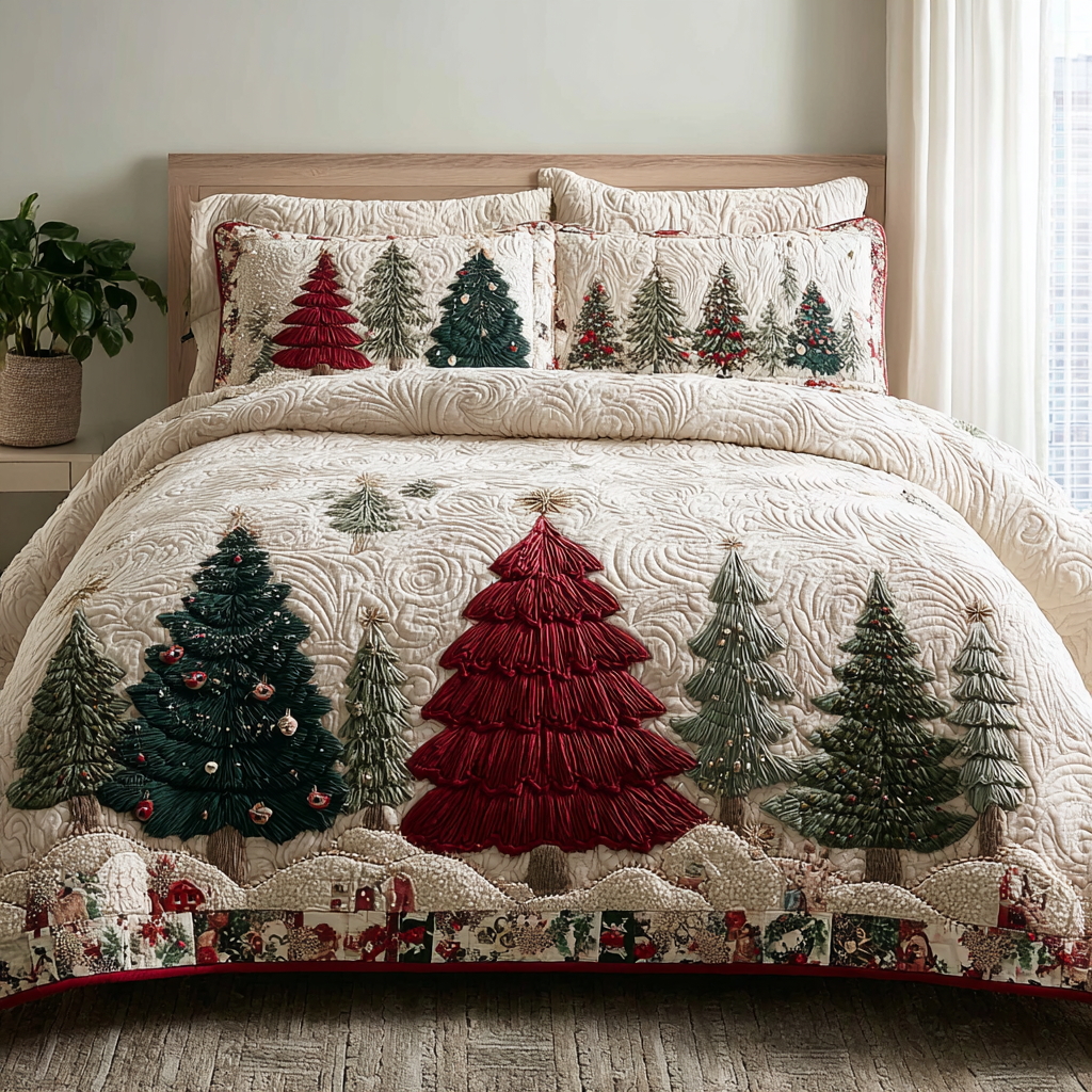 Golden Forest Quilted Bedding Set Holiday Season Duvet Cover Set Present For Mother In Law Christmas