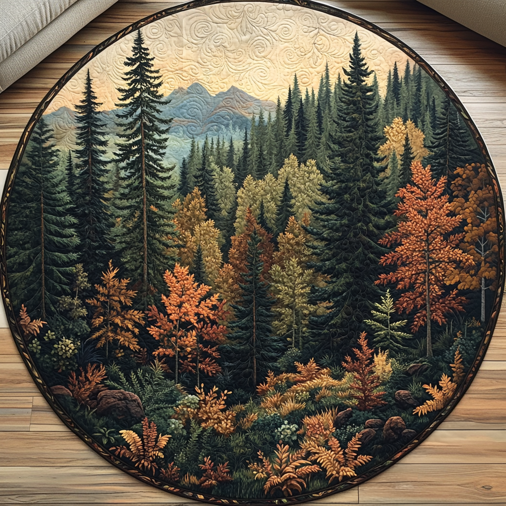 Golden Forest Quilted Round Mat Circle Rugs Large Mum Present