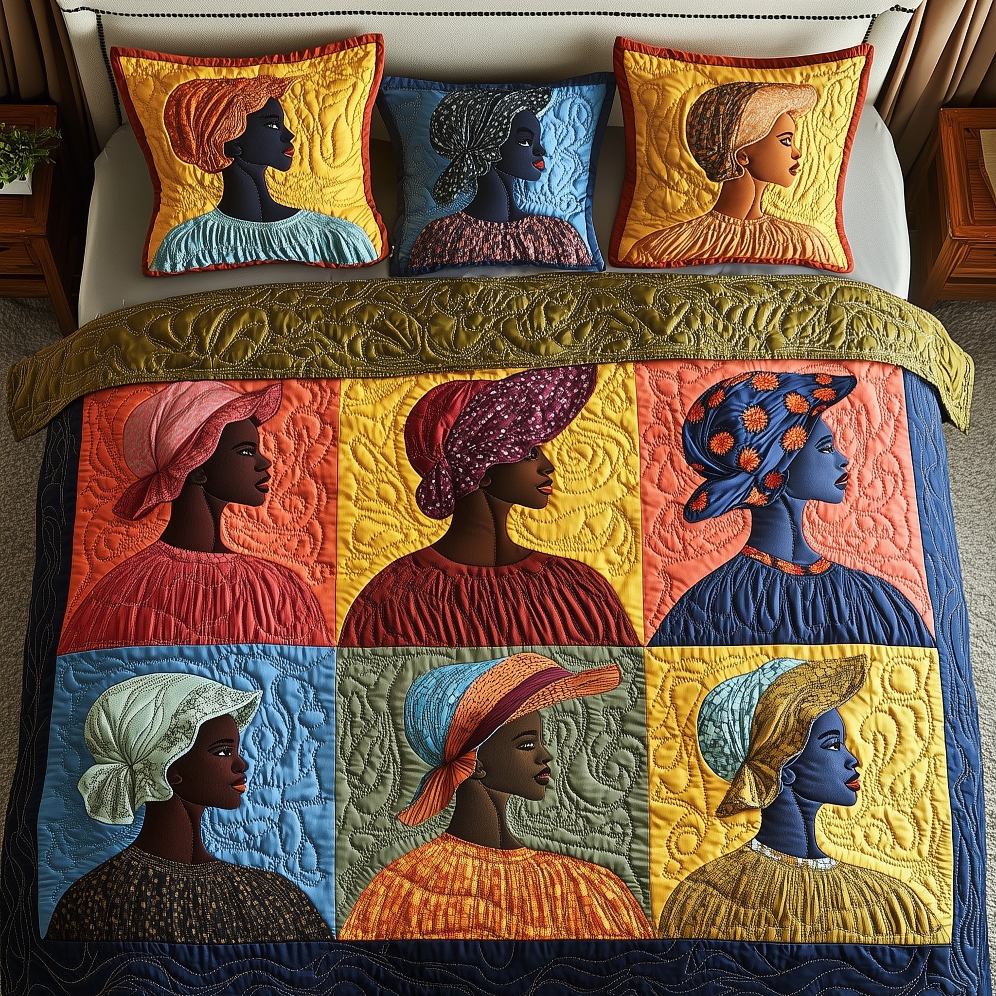 Golden Glow Sunbonnet Quilted Bedding Set Great Bed Sets Best Melanin Gifts For Ladies