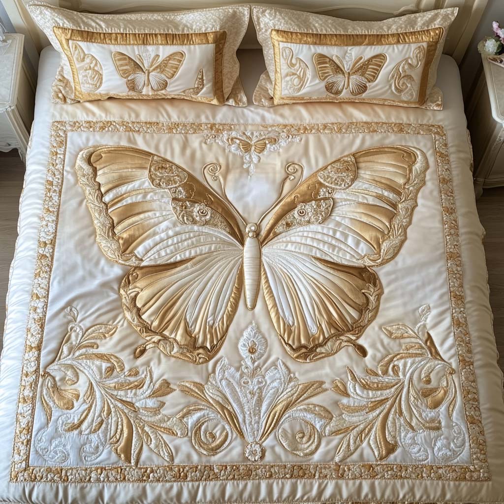 Golden Grace Quilted Bedding Set Best King Sheets Great Butterfly Lover Gifts