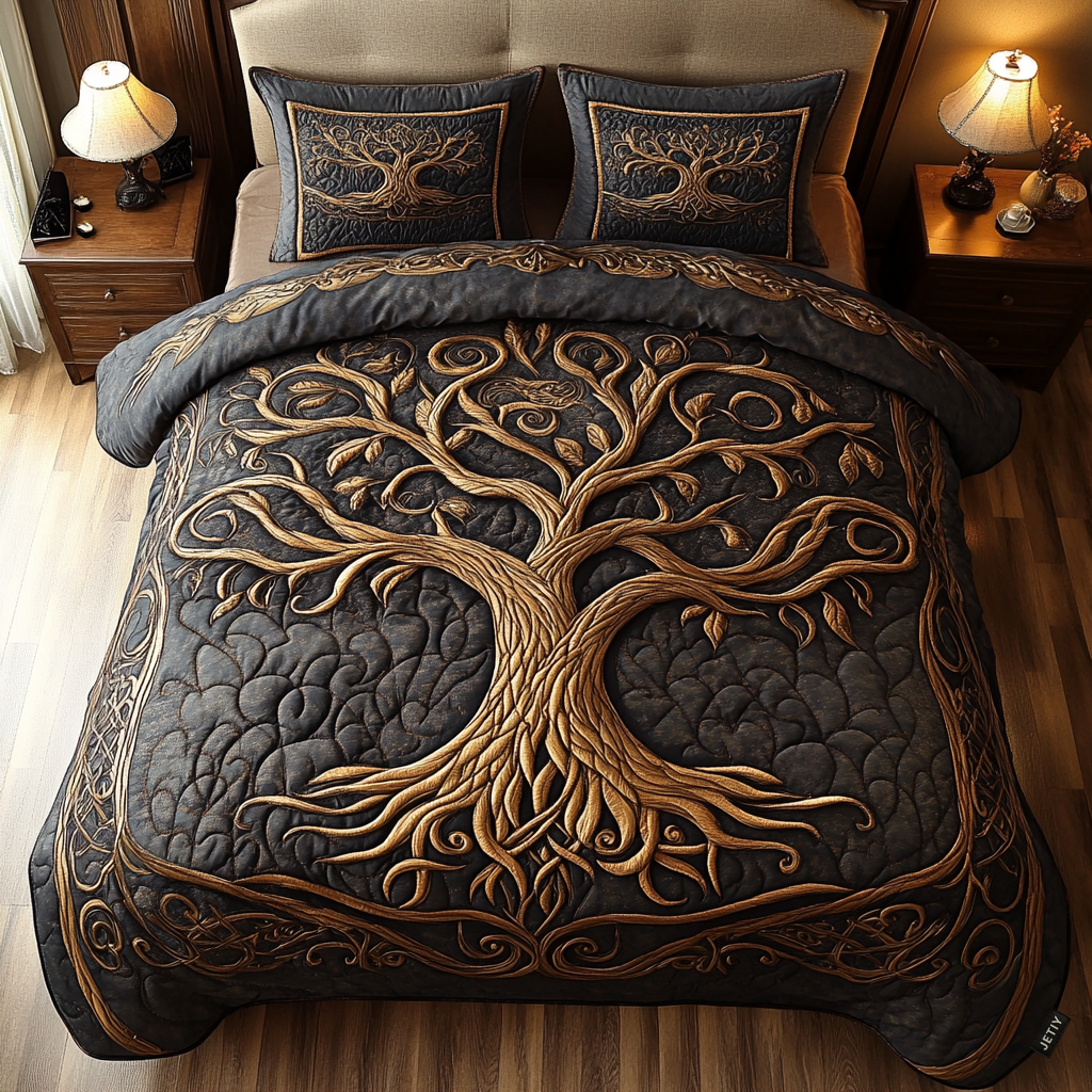 Golden Harmony Quilted Bedding Set Best King Sheets Tree Of Life Gifts For Men