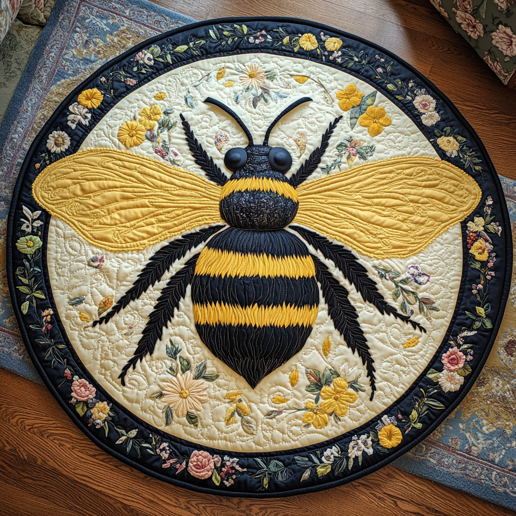 Golden Honey Trails Quilted Round Mat Home Decor Items Best Bee Gifts
