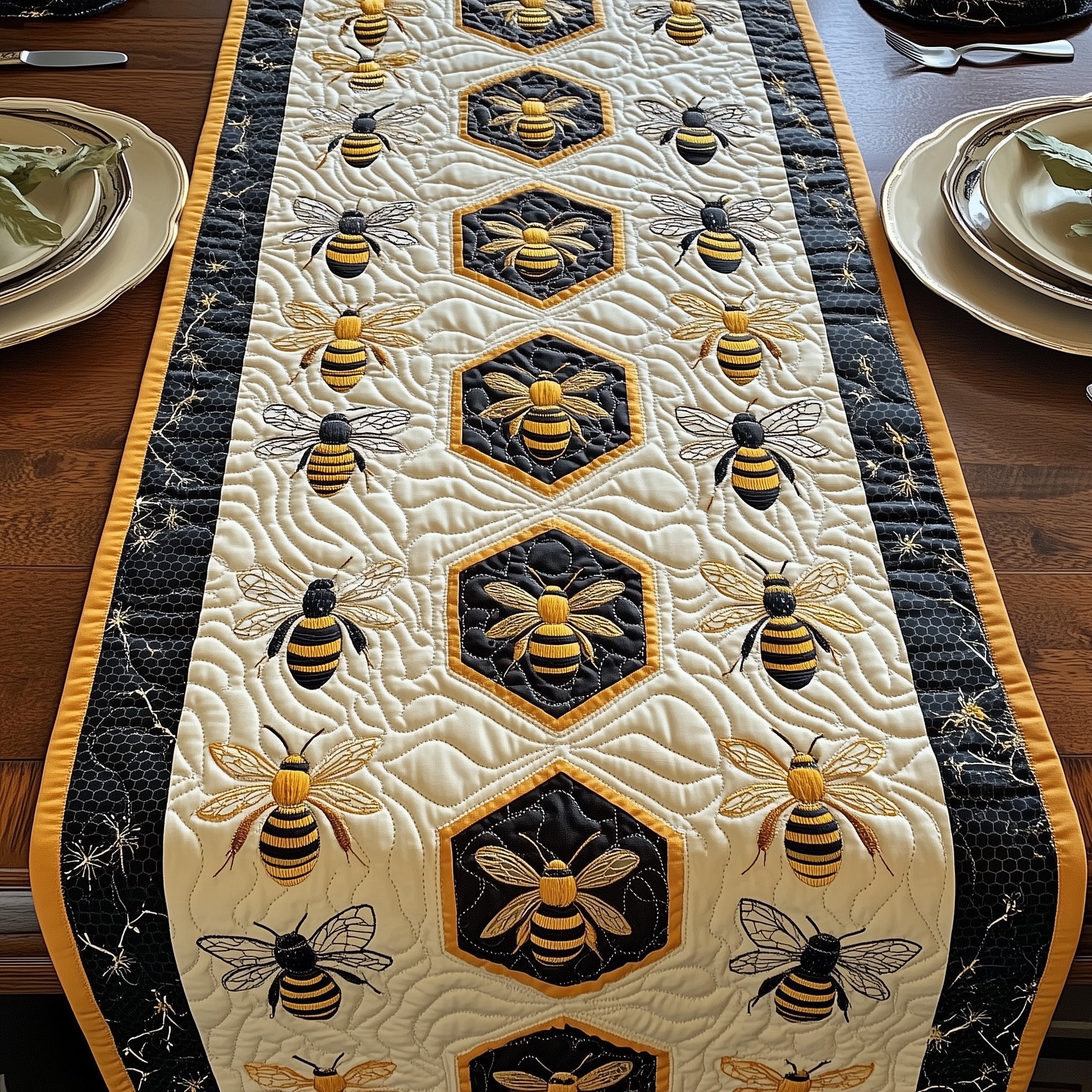 Golden Honeycomb Dreams Quilted Table Runner Best Table Runner Best Bee Gifts