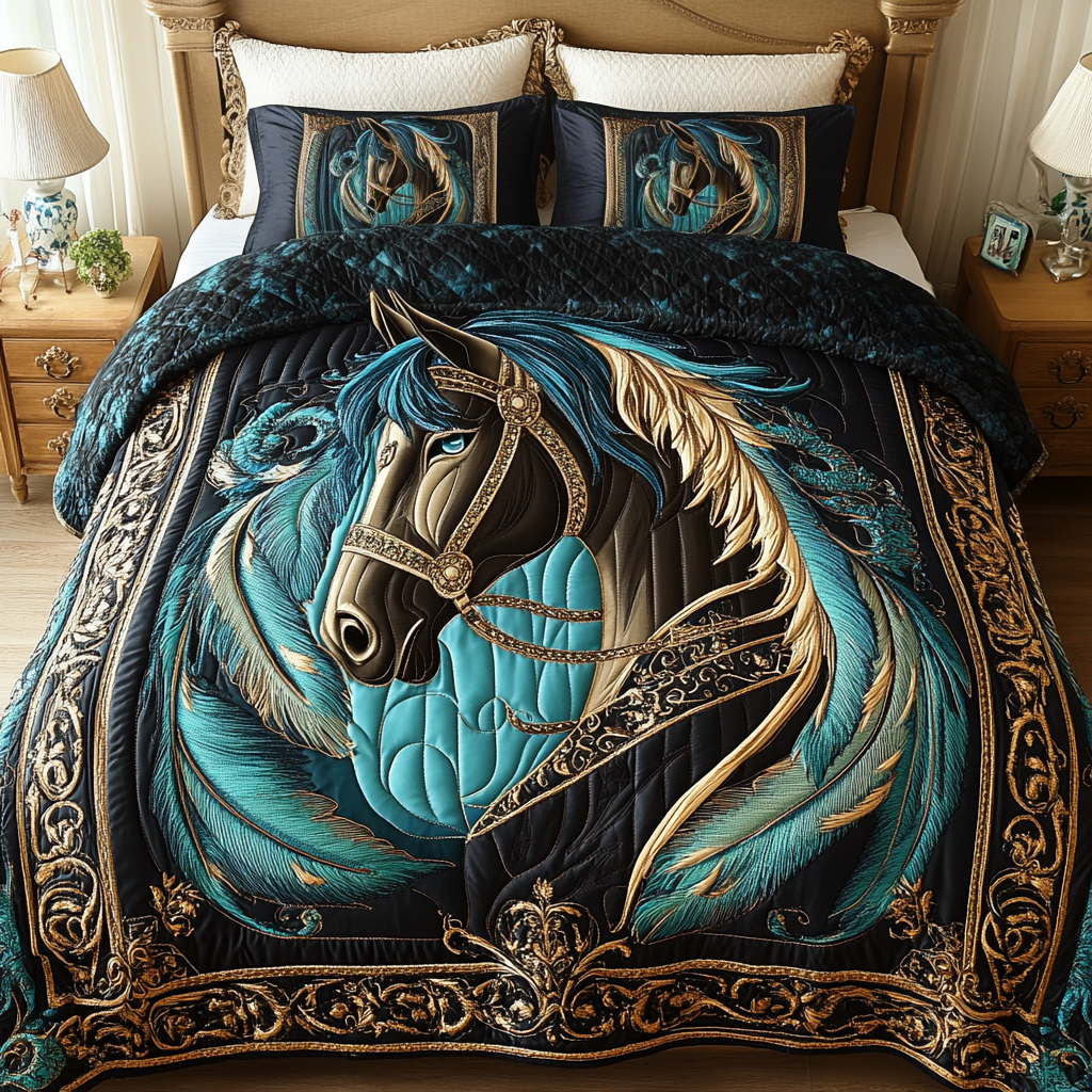 Golden Hoof Quilted Bedding Set Best Sheets Ever Gifts For Horse Racing Fans