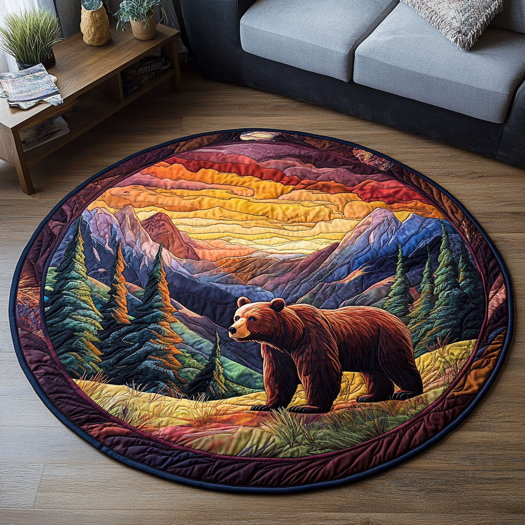 Golden Horizon Bear Quilted Round Mat Large Round Area Rugs Father's Day Gifts For Husband